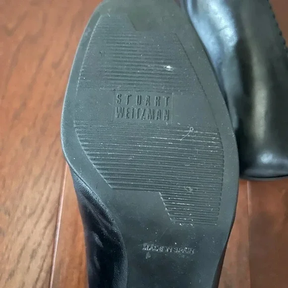 Stuart Weitzman Leather Pumps Black Acetate Trim Square-toes block heels size 7 - Picture 8 of 10